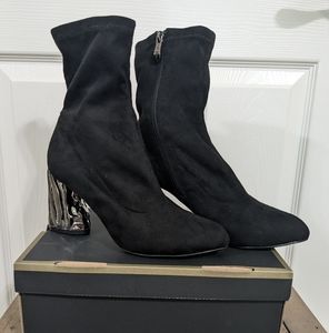 CAPE ROBBIN Black Velvet Boots W/ Silver Heels (Never Worn)